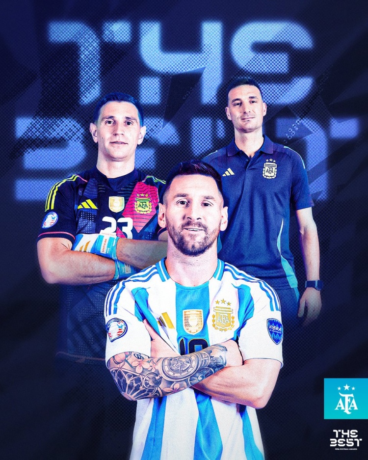 梅西、大馬丁和斯卡洛尼入選FIFA最佳提名，阿根廷國家隊曬圖慶祝